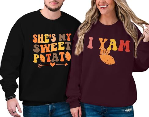 سويت شيرت She's My Sweet Potato I Yam قميص الأزواج المتطابق لعيد الشكر للزوج والزوجة بلوفر علوي in Saudi Arabia