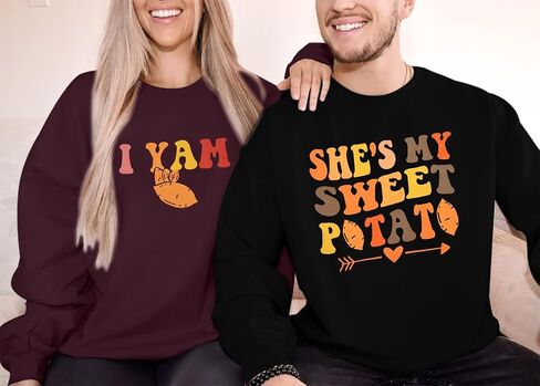 سويت شيرت She's My Sweet Potato I Yam قميص الأزواج المتطابق لعيد الشكر للزوج والزوجة بلوفر علوي in Saudi Arabia