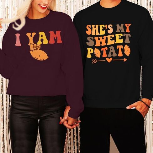 سويت شيرت She's My Sweet Potato I Yam قميص الأزواج المتطابق لعيد الشكر للزوج والزوجة بلوفر علوي in Saudi Arabia