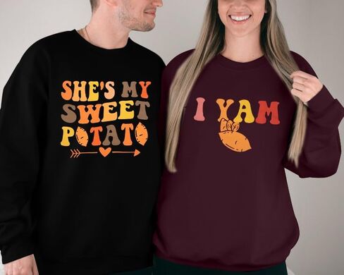 سويت شيرت She's My Sweet Potato I Yam قميص الأزواج المتطابق لعيد الشكر للزوج والزوجة بلوفر علوي in Saudi Arabia