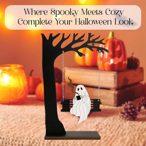 Spooky Home Decor, Cute Halloween Ghost Swing Decorations, Gothic Fall Decor for Window & Kitchen, for Women, Indoor Outdoor Party Decor in Saudi Arabia