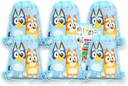 Bluey Party Favor Bags Set - Bundle with 6 Cinch Bags for Kids Plus Stickers, More | Bluey and Bingo Birthday Party Supplies for Kids, Boys, Girls in Saudi Arabia