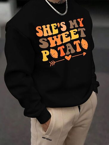 سويت شيرت She's My Sweet Potato I Yam قميص الأزواج المتطابق لعيد الشكر للزوج والزوجة بلوفر علوي in Saudi Arabia