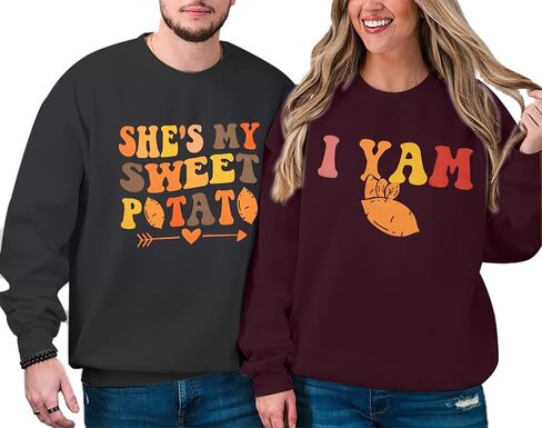 سويت شيرت She's My Sweet Potato I Yam قميص الأزواج المتطابق لعيد الشكر للزوج والزوجة بلوفر علوي in Saudi Arabia