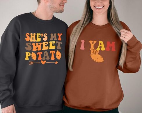سويت شيرت She's My Sweet Potato I Yam قميص الأزواج المتطابق لعيد الشكر للزوج والزوجة بلوفر علوي in Saudi Arabia