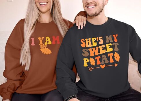 سويت شيرت She's My Sweet Potato I Yam قميص الأزواج المتطابق لعيد الشكر للزوج والزوجة بلوفر علوي in Saudi Arabia