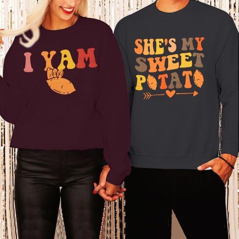 سويت شيرت She's My Sweet Potato I Yam قميص الأزواج المتطابق لعيد الشكر للزوج والزوجة بلوفر علوي in Saudi Arabia