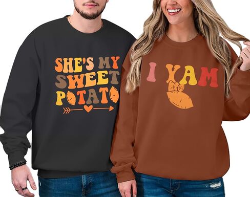 سويت شيرت She's My Sweet Potato I Yam قميص الأزواج المتطابق لعيد الشكر للزوج والزوجة بلوفر علوي in Saudi Arabia