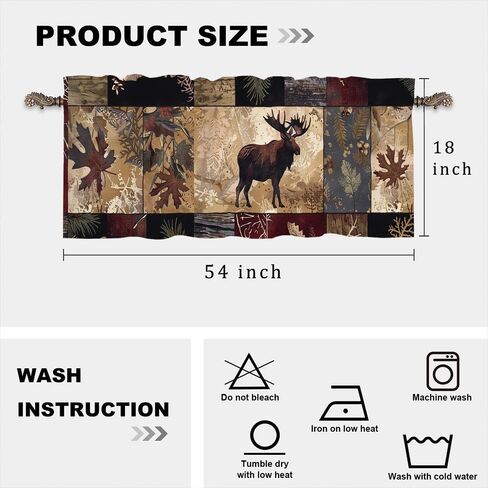 1 Panel Retro Rustic Woodland Curtain Valance for Windows, Moose Animal Maple Leaf Rod Pocket Short Window Treatment Decor Drapes for Kitchen, Bathroom, 54" X 18" in Kuwait