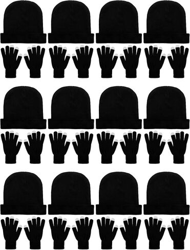 24 Packs Winter Hats and Gloves Sets Magic Winter Gloves Warm Knitted Beanie Texting Stretchy Knit Gloves for Men Women in Saudi Arabia