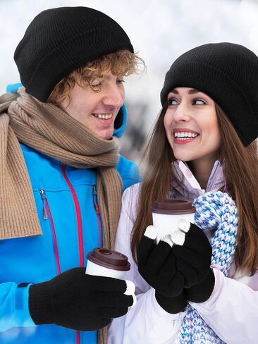 24 Packs Winter Hats and Gloves Sets Magic Winter Gloves Warm Knitted Beanie Texting Stretchy Knit Gloves for Men Women in Saudi Arabia
