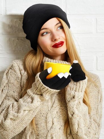 24 Packs Winter Hats and Gloves Sets Magic Winter Gloves Warm Knitted Beanie Texting Stretchy Knit Gloves for Men Women in Saudi Arabia