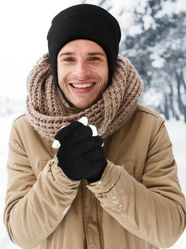 24 Packs Winter Hats and Gloves Sets Magic Winter Gloves Warm Knitted Beanie Texting Stretchy Knit Gloves for Men Women in Saudi Arabia