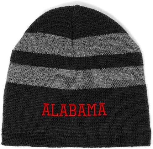 Custom Striped Beanie for Men & Women Alabama USA State City E Embroidery Acrylic Fleece Skull Cap Hats Black Design Only in Saudi Arabia