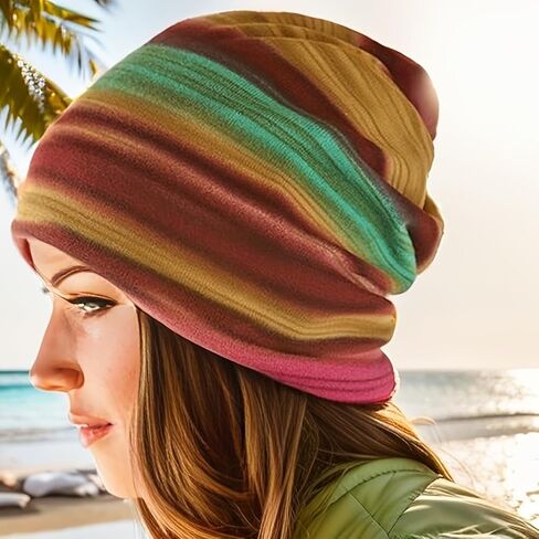 Unisex Stripe Print Multifunction Scarf Beanie Cap Casaul Outdoor Convertible Windproof Hats in Saudi Arabia