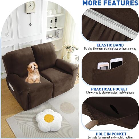 MAXIJIN Velvet 4 Piece Recliner Cover Stretch Plush Soft Cover for Chair Thick Soft Recliner Slipcover Separate Chair Cover with Side Pocket (Recliner, Gray) in Kuwait