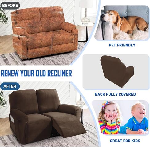 MAXIJIN Velvet 4 Piece Recliner Cover Stretch Plush Soft Cover for Chair Thick Soft Recliner Slipcover Separate Chair Cover with Side Pocket (Recliner, Gray) in Kuwait