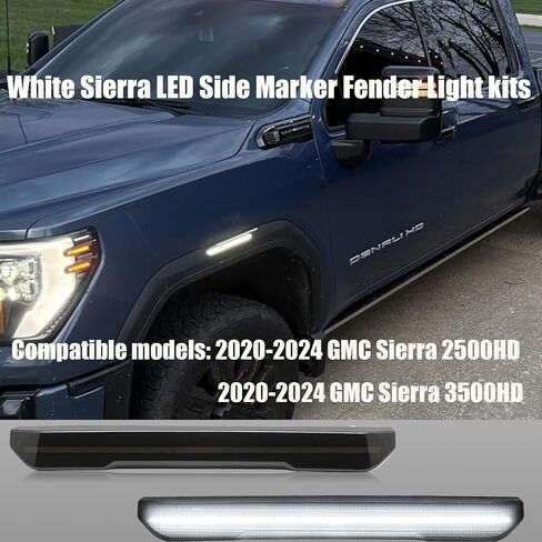 مصابيح LED للعلامات الجانبية متوافقة مع 2020-2024 GMC Sierra 2500 HD 3500 HD شاحنة بيك اب بيضاء أمامية وخلفية بيضاء عدسة مدخنة in Kuwait