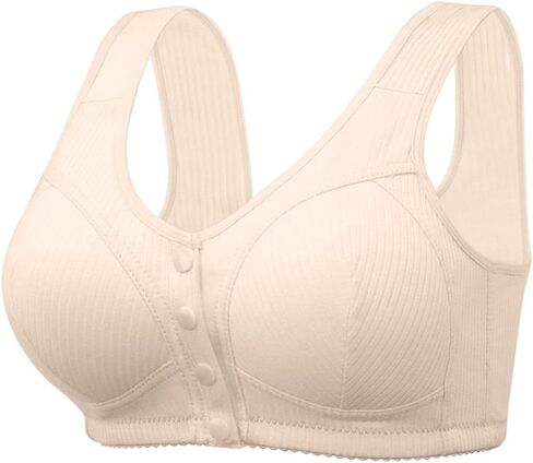 Ribbed Bras for Women Front Closure No Underwire Comfort Senior Wireless Snap Closing Bra in Saudi Arabia