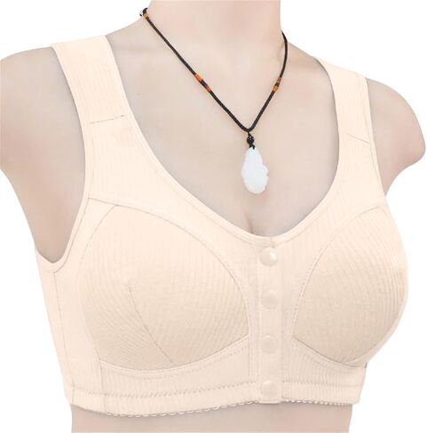 Ribbed Bras for Women Front Closure No Underwire Comfort Senior Wireless Snap Closing Bra in Saudi Arabia