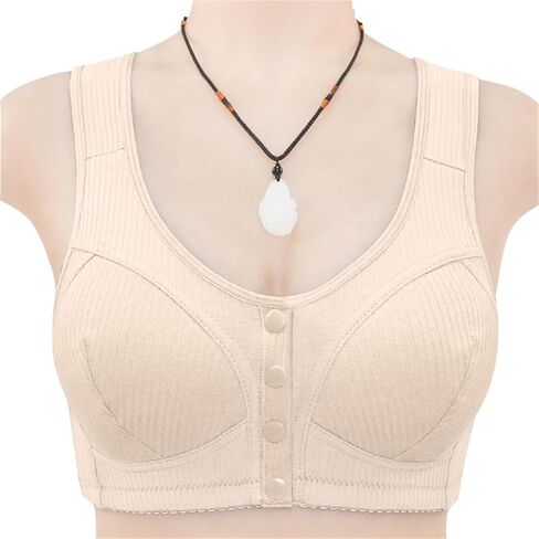 Ribbed Bras for Women Front Closure No Underwire Comfort Senior Wireless Snap Closing Bra in Saudi Arabia