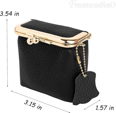 Framendino, Small Leather Clutch Coin Purse With Kiss Lock Black Vintage PU Wallet Portable Mini Jewelry Case for Travel in Saudi Arabia