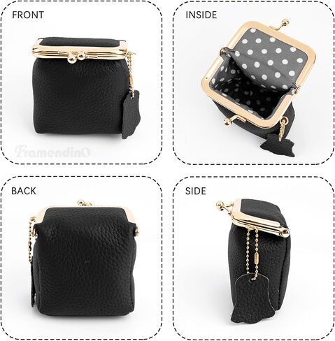Framendino, Small Leather Clutch Coin Purse With Kiss Lock Black Vintage PU Wallet Portable Mini Jewelry Case for Travel in Saudi Arabia