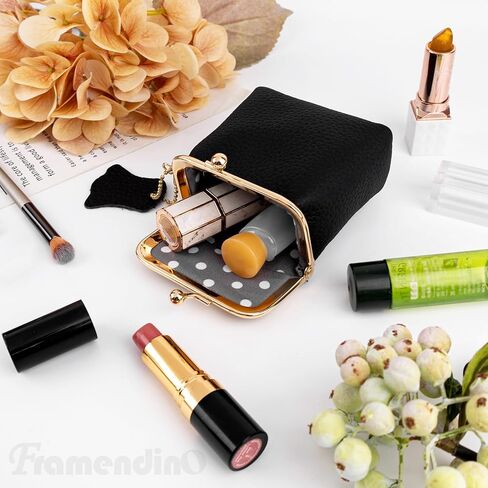 Framendino, Small Leather Clutch Coin Purse With Kiss Lock Black Vintage PU Wallet Portable Mini Jewelry Case for Travel in Saudi Arabia