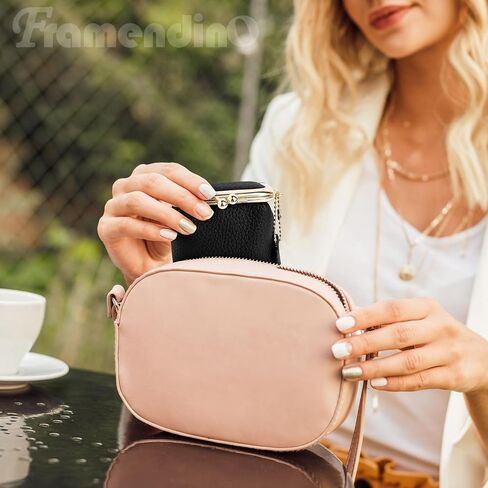 Framendino, Small Leather Clutch Coin Purse With Kiss Lock Black Vintage PU Wallet Portable Mini Jewelry Case for Travel in Saudi Arabia