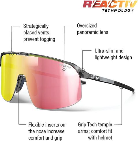 نظارة شمسية Julbo Density Performance للرجال والنساء مع عدسة بانورامية للجري وركوب الدراجات والبيسبول - حماية 100% من الأشعة فوق البنفسجية in Kuwait