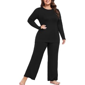 FOREYOND Plus Size Pajama Sets For Women 2 Piece Long Sleeve Crew Neck Lounge Sets Rayon Soft Sleepwear in Saudi Arabia
