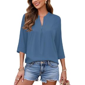 AUSELILY Womens 2025 Dressy Blouses Casual 3/4 Sleeve V Neck Pleated Work Shirts in Kuwait