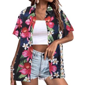 Women Hawaiian Shirt : Summer Soft Hawaii Tropical Shirts - Floral Beach Button Up Short Sleeve Top in Saudi Arabia