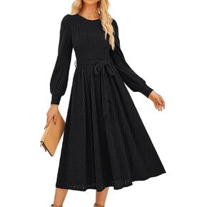 GRACE KARIN Casual Long Sleeve Dress 2025 A Line, Fall Sweater Dresses Ribbed, Crew Neck Midi Dress with Pocket in Kuwait