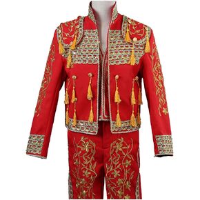 Men's Matador Costume, 3-Piece Set Adult Bullfighter Outfit Stage Court Performance Costume Parties, Embroidered Tassel with Jacket Pant Vest,L,Black in Kuwait