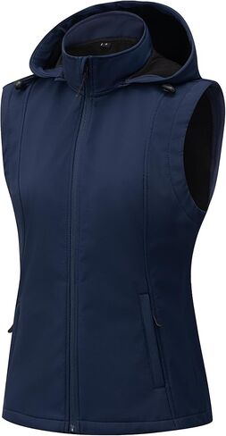 GGleaf Women's Hooded Softshell Vest Fleece Lined Windproof Zip Up Sleeveless Jacket Lightweight Coat for Running in Kuwait