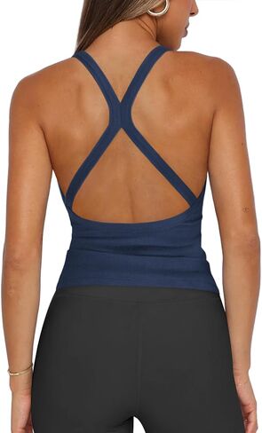 Womens Tank Tops Summer V Neck Workout Racerback Yoga Gym Ribbed Cotton Tank Tops in Kuwait