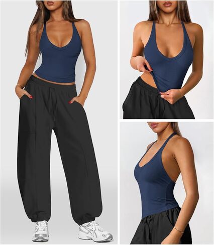 Womens Tank Tops Summer V Neck Workout Racerback Yoga Gym Ribbed Cotton Tank Tops in Kuwait