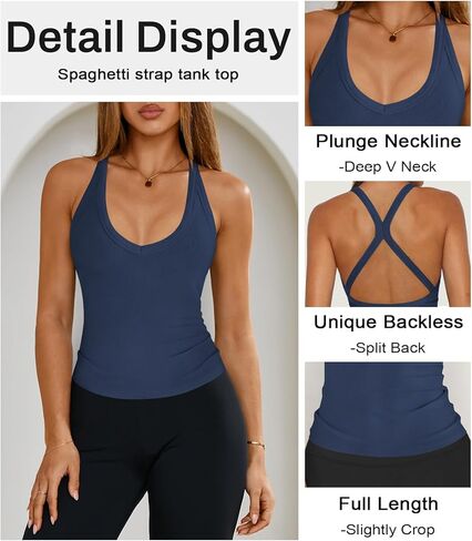Womens Tank Tops Summer V Neck Workout Racerback Yoga Gym Ribbed Cotton Tank Tops in Kuwait