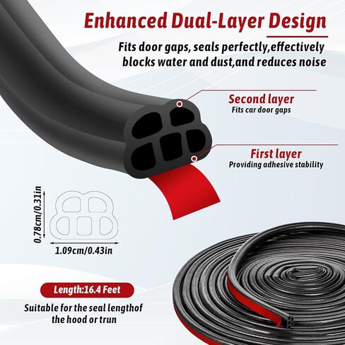 52.5Ft Car Door Rubber Seal Strip Double Layer Rubber self Adhesive 5 Hole Automotive Weather Stripping Self Adhesive Automotive Door Soundproofing Weather Stripping for Car Door Hood Tailgate in Saudi Arabia