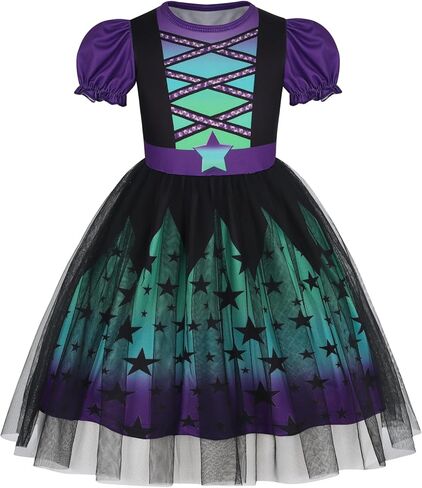 WonderBabeb Pirate Costume Kids Pumpkin Puff Sleeve Tulle Dress Witch Outfit Girls Halloween Dress Up Clothes in Kuwait
