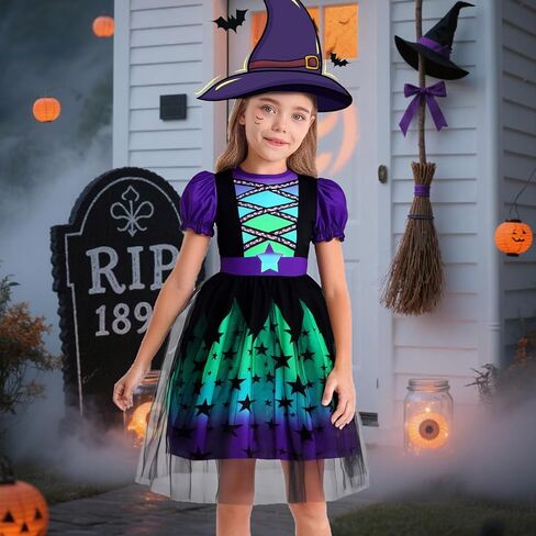WonderBabeb Pirate Costume Kids Pumpkin Puff Sleeve Tulle Dress Witch Outfit Girls Halloween Dress Up Clothes in Kuwait