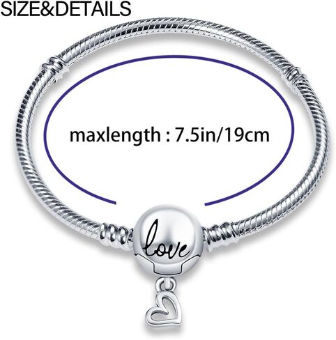 KUNSIR 925 Sterling Silver Snake Chain Bracelet with Love Round Buckle Charm Bracelets for Women Teen in Saudi Arabia
