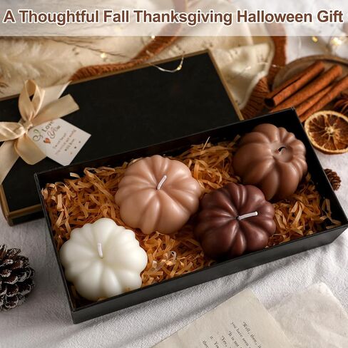Nuanchu 4 Pcs Fall Pumpkin Shaped Soy Candles Halloween Pumpkin Home Decor Fall Scented Tealight Handmade Candle Thanksgiving Gift Maillard Color Cinnamon Scent for Autumn Halloween Thanksgiving Decor in Saudi Arabia