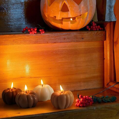 Nuanchu 4 Pcs Fall Pumpkin Shaped Soy Candles Halloween Pumpkin Home Decor Fall Scented Tealight Handmade Candle Thanksgiving Gift Maillard Color Cinnamon Scent for Autumn Halloween Thanksgiving Decor in Saudi Arabia