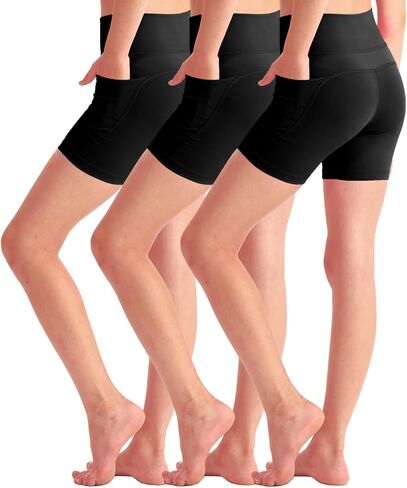 3 Pack Girls 4'' Biker Shorts with Pockets, High Waisted Athletic Running Yoga Shorts for Kids Teen in Kuwait