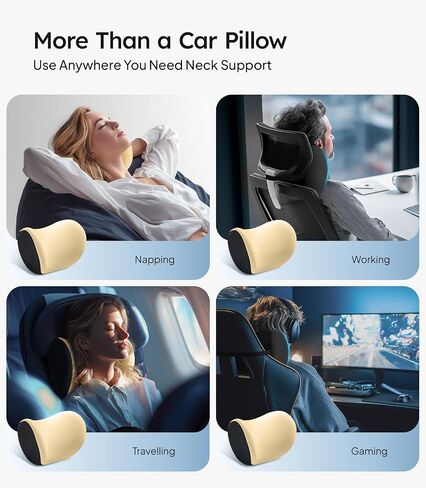 Wigoo 2025 Upgrade Car Neck Pillow [No More Pressure, Odorless] Soft Car Headrest Pillow with Adjustable Strap Removable Cover 100% Memory Foam, Fits All Vehicles (Black 2-Pack) in Saudi Arabia