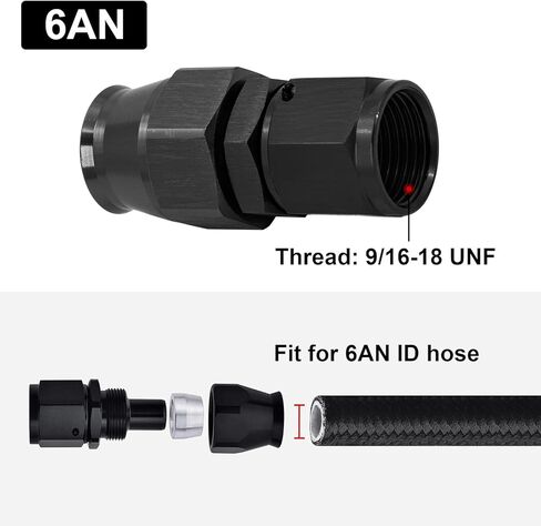 6AN PTFE Hose End Fitting Straight Swivel Only for PTFE Hose Aluminum Black 4PCS in Saudi Arabia