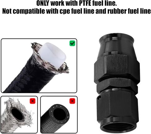 6AN PTFE Hose End Fitting Straight Swivel Only for PTFE Hose Aluminum Black 4PCS in Saudi Arabia