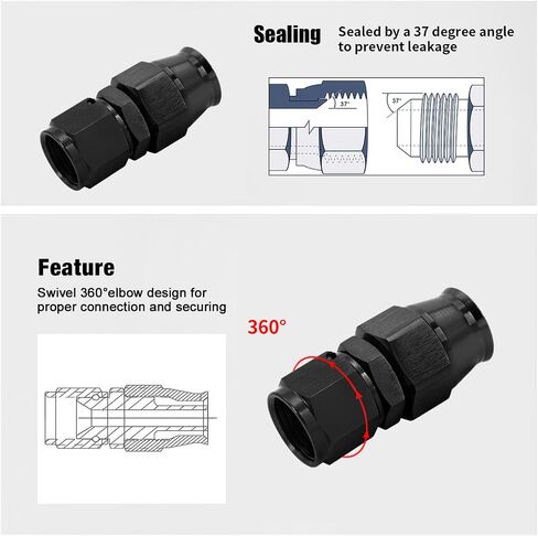 6AN PTFE Hose End Fitting Straight Swivel Only for PTFE Hose Aluminum Black 4PCS in Saudi Arabia